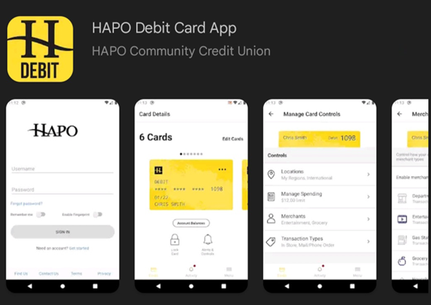 screen shots of Visa App debit card management
