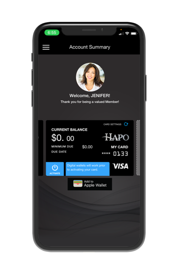 Phone with an example account screen